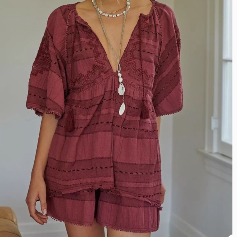 Free People Mauve Textured Short Set